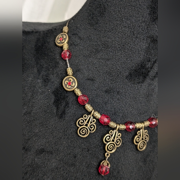 Chico's Retired Bronze/Red Crystal and Rhinestone Necklace/Bracelet Set - Picture 4 of 9